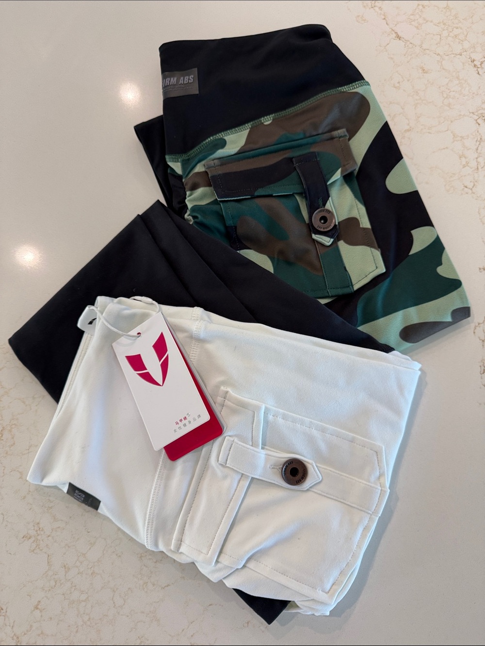 Women's Firm ABs Cargo Pocket High-Waist leggings — White & Black, Green Camo